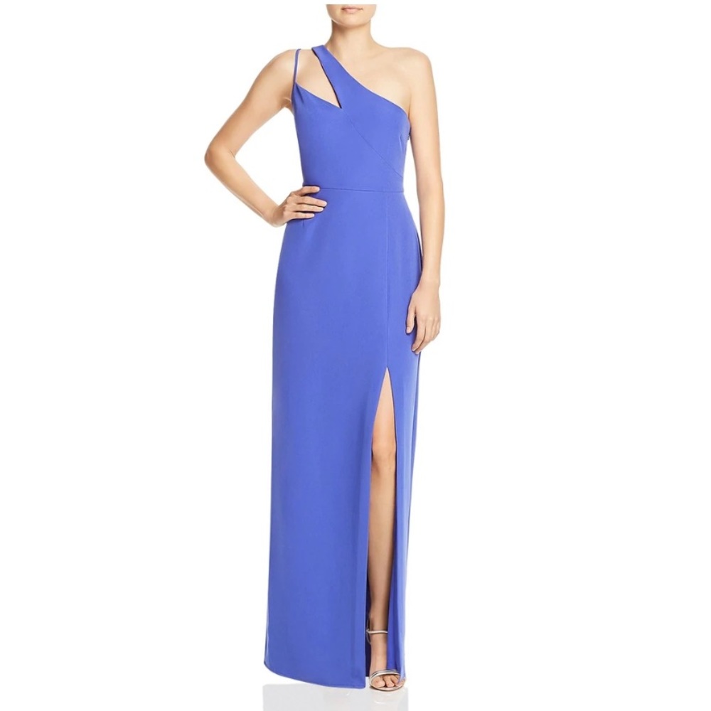 Blue Violet One-Shoulder Cutout Evening Dress Gown